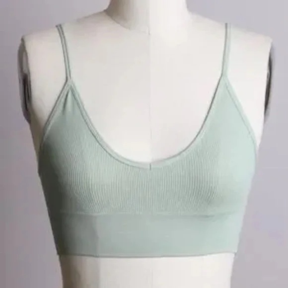 Sage Light Green Solid Low Back Seamless Solid Stretch Bralette Womens - Picture 1 of 2